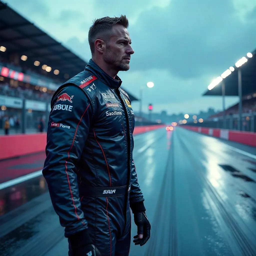 Muscular White Driver at the Racing Track – Concept Art