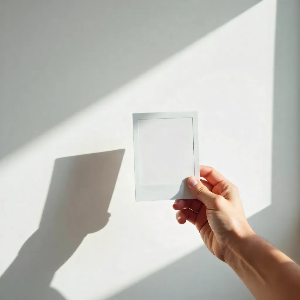 Minimalist Polaroid on Shadowed White Wall