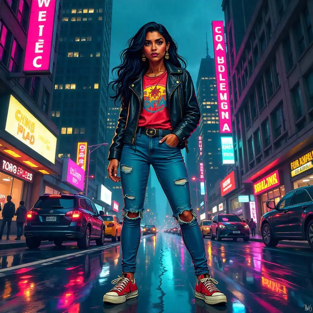 Neon Downtown Diva: An Indian Comic Hero