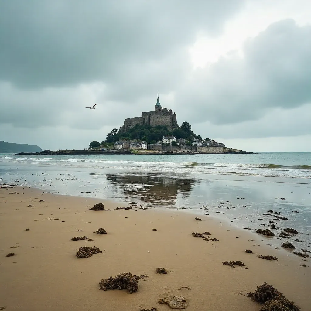 St Michael's Mount from a Cloudy Seaside Beach