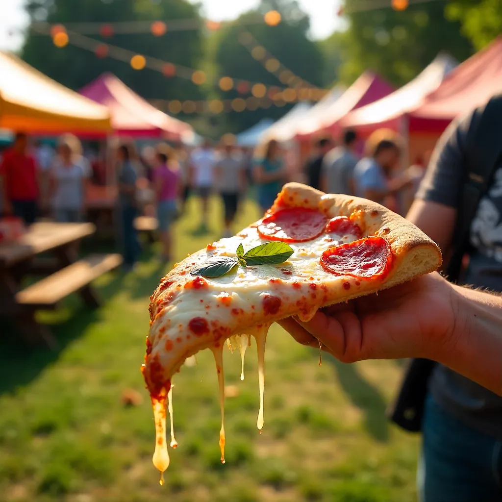 Golden Slice: Melting Cheese at Outdoor Festival