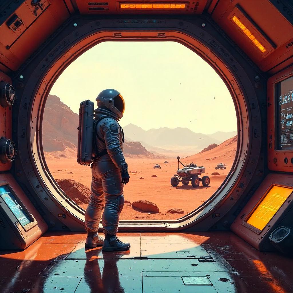 Astronaut at a Mars Base - Digital Art Concept