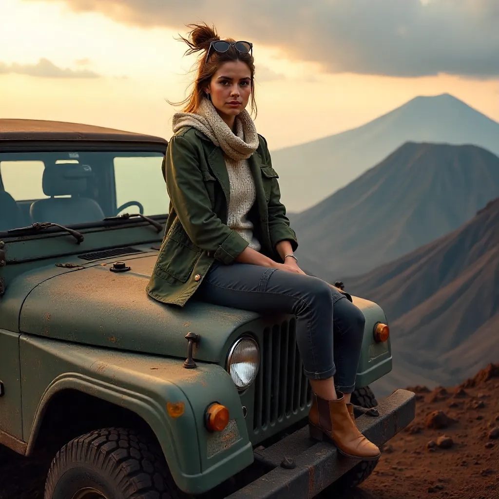 Stylish Adventure: Jeep at Mount Bromo