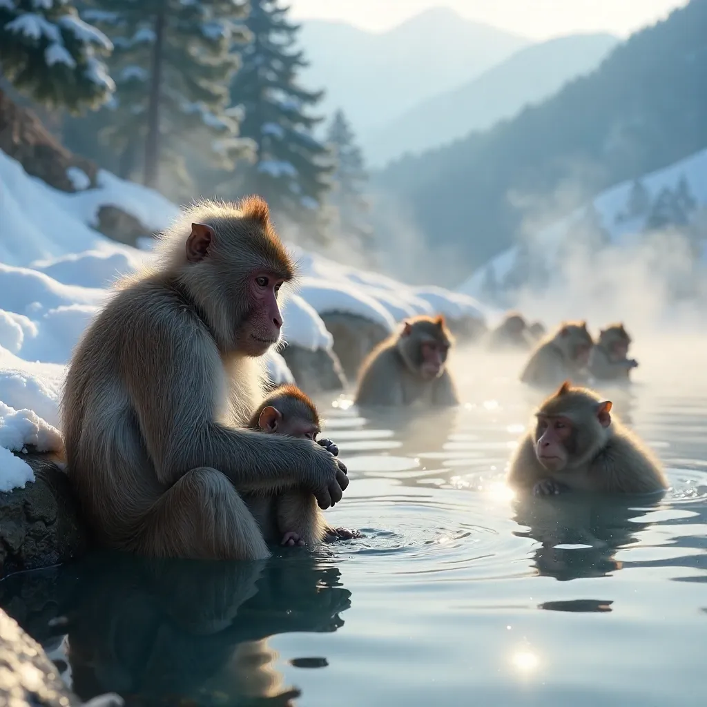 Nagano Snow Monkeys in a Warm Bath