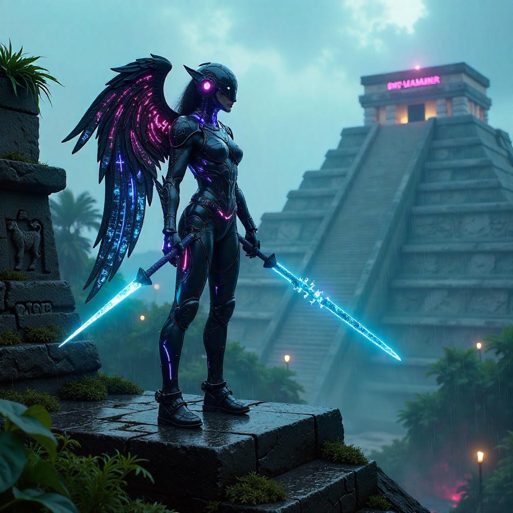 Valkyrie in Neon Mayan Ruins