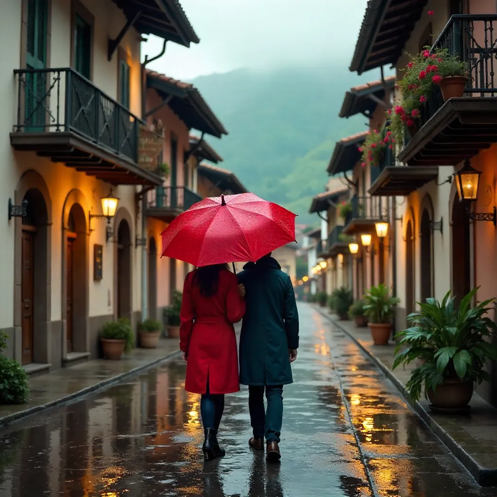 Rainy Gramado: A Couple Under One Umbrella