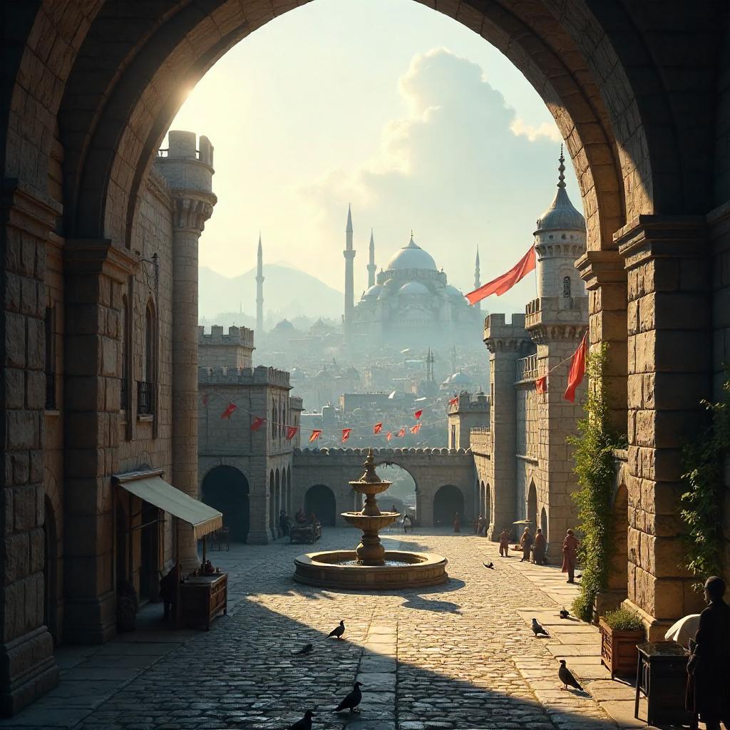 City Within a Castle Courtyard (3D Render)