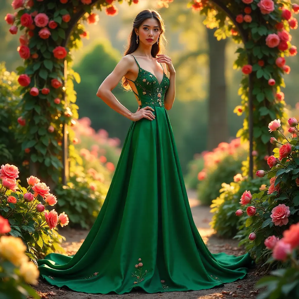 Elegant Garden Couture: Model in Bloom