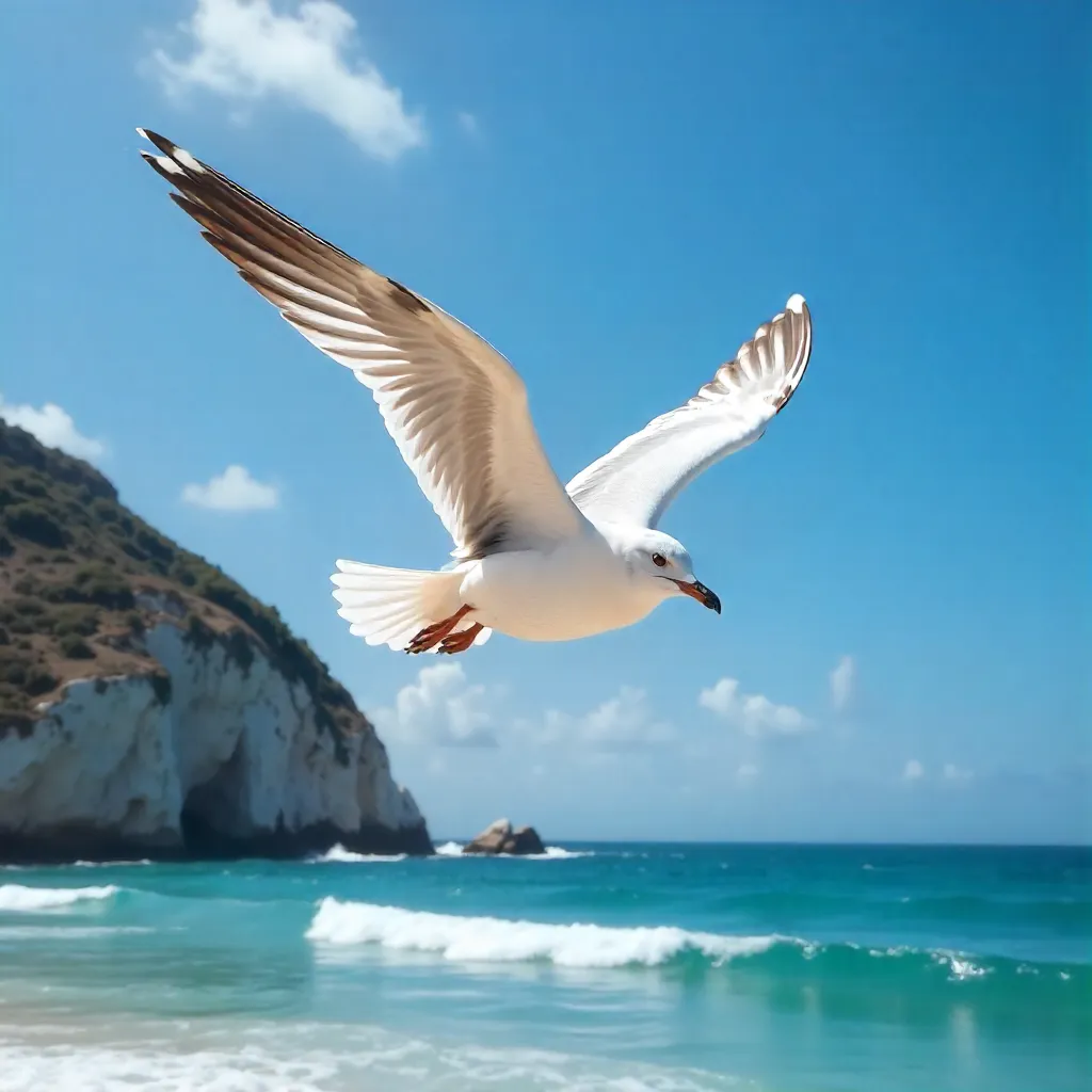 Seagull in Flight Over Arraial do Cabo's Azure Sky