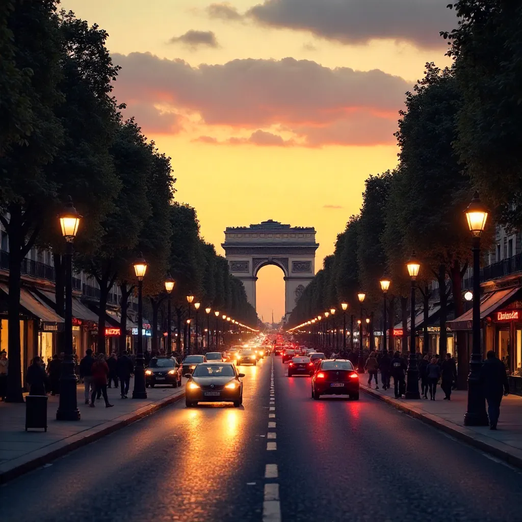 Sunset Arc de Triomphe Street View, Paris