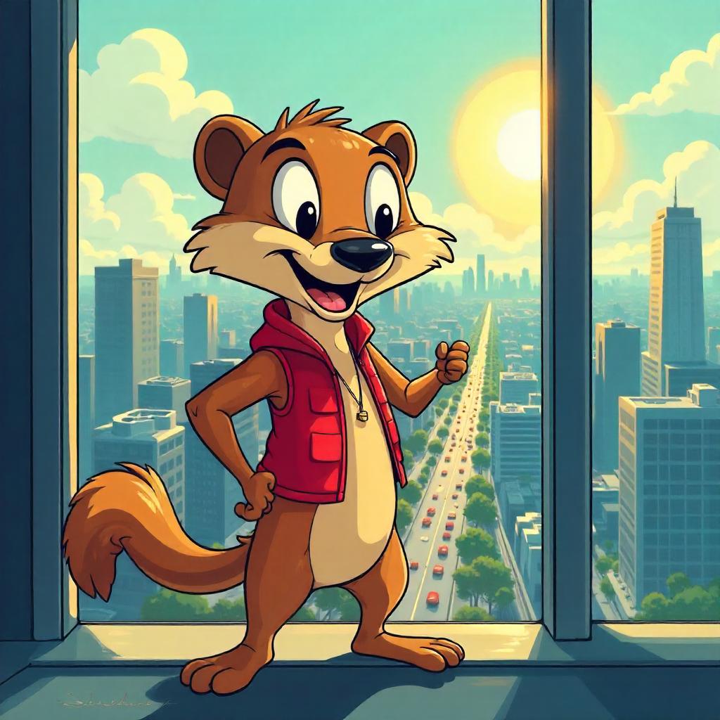 Cartoon Mongoose on a High-Rise Deck