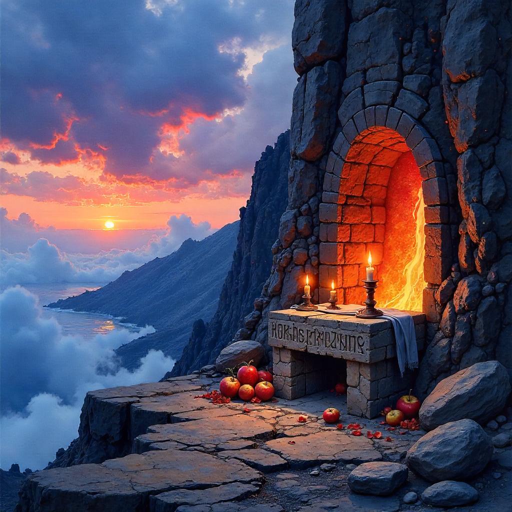 Watercolor Altar by a Looming Lava Flow