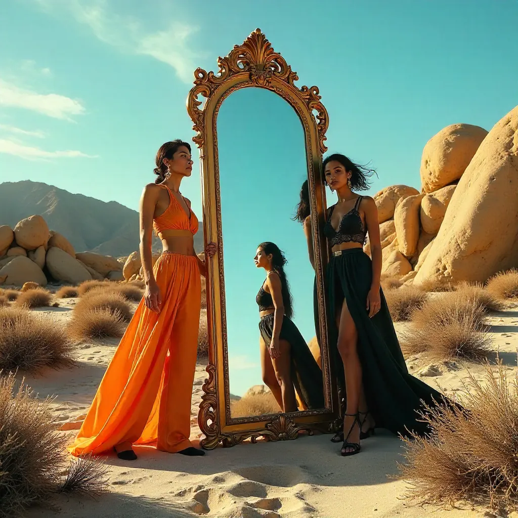 Mirror in the Joshua Tree Desert: Couture Portrait