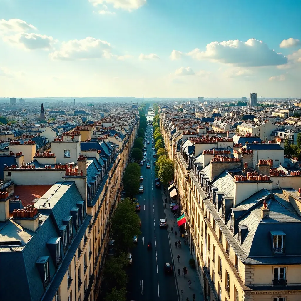 Aerial Paris Rooftops and Cityscape in a Clear Sky