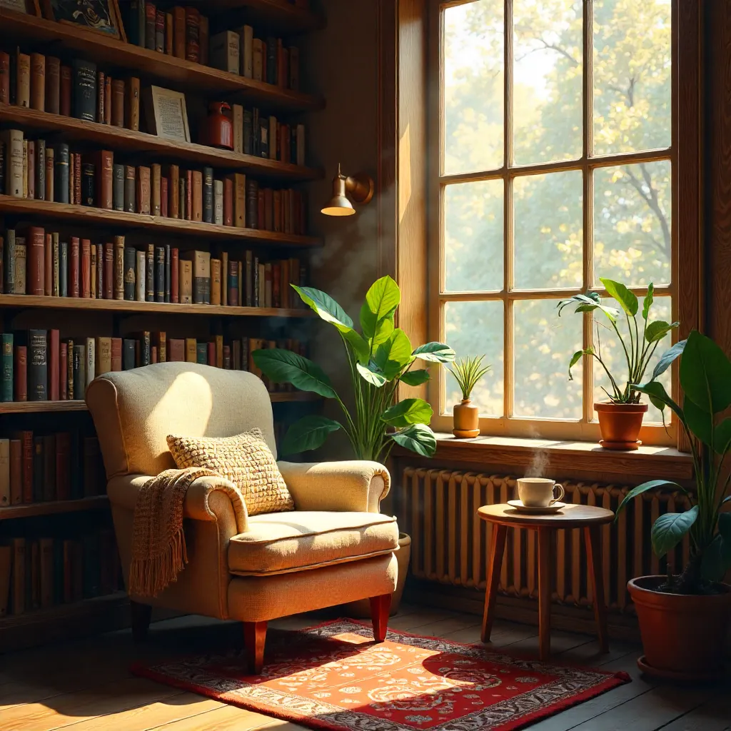 Cozy Sunlit Corner in a Bookstore