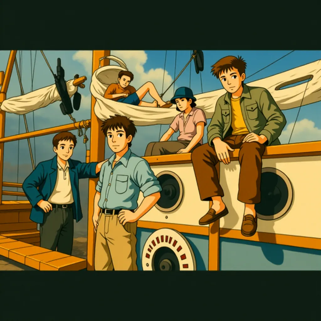 Henry Cavill, Alex Pettyfer, Alan Ritchson, Hero Fiennes Tiffin, and Henry Golding in The Ministry of Ungentlemanly Warfare (2024) - Ghibli style