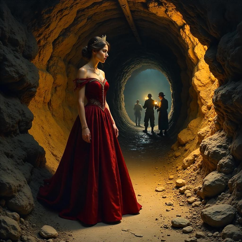 Oil Portrait of a Princess in a Dim Mine