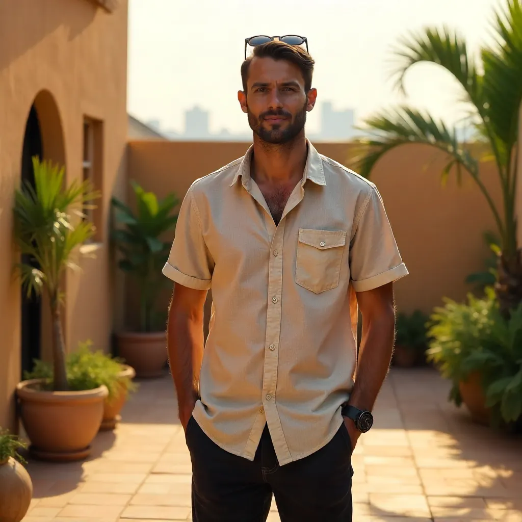 Relaxed Abuja Courtyard Portrait in Casual Wear