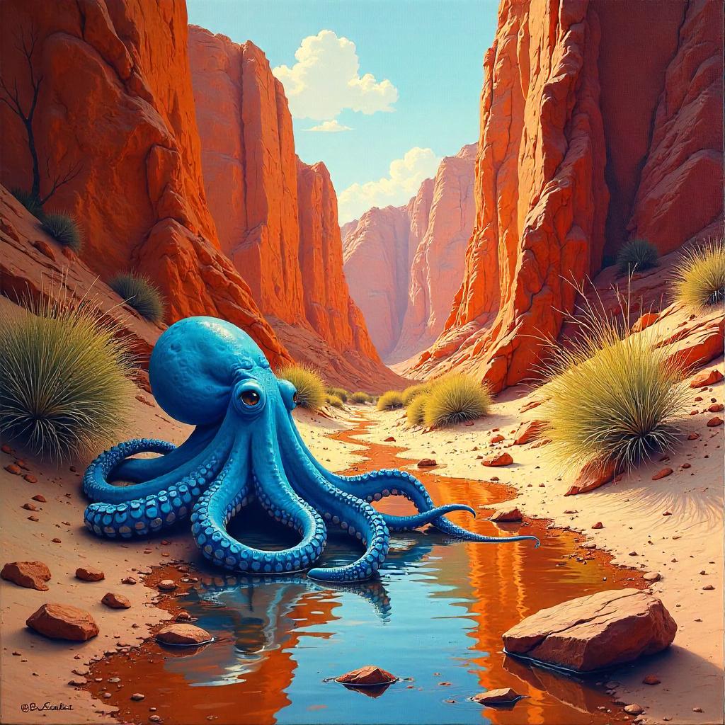 Desert Canyon Octopus in Oil Painting