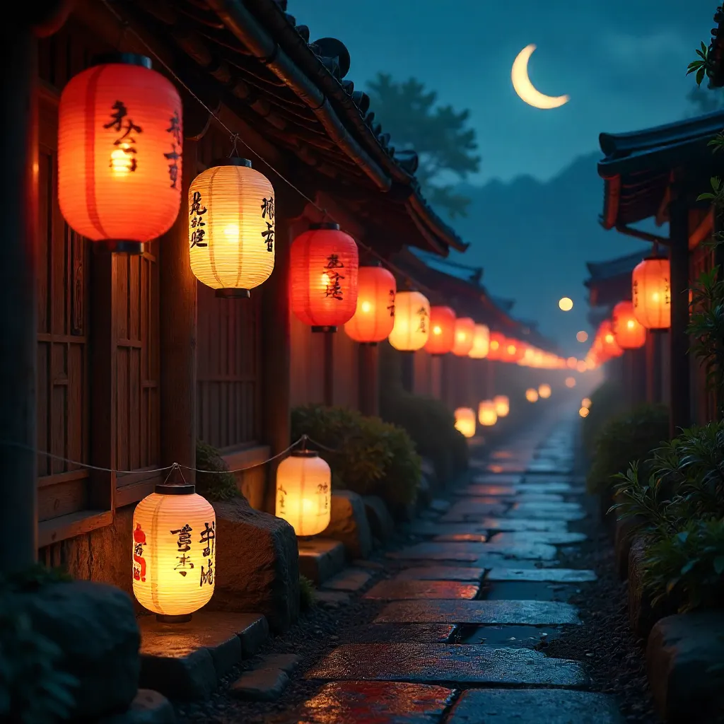 Warm Night Glow of Japanese Paper Lanterns