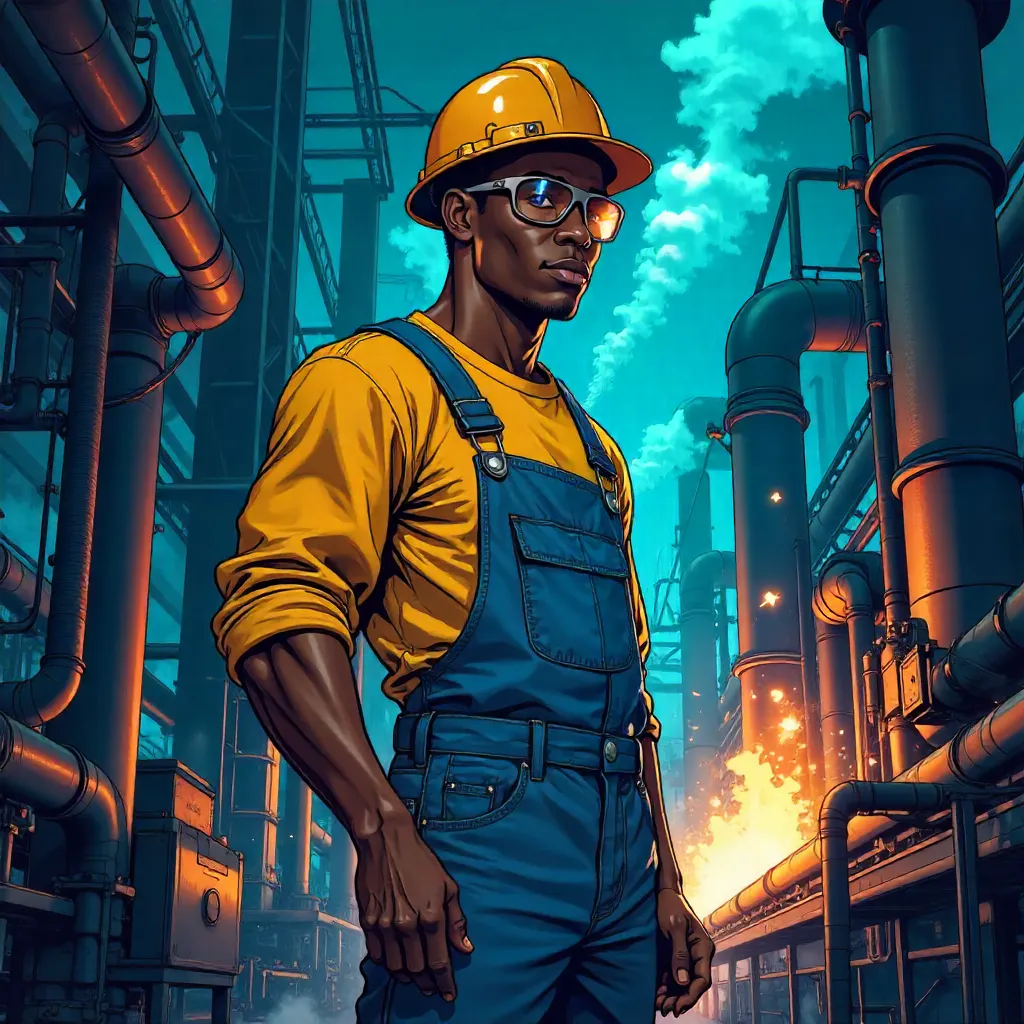 Anime Mechanic: Young Black Man in a Factory