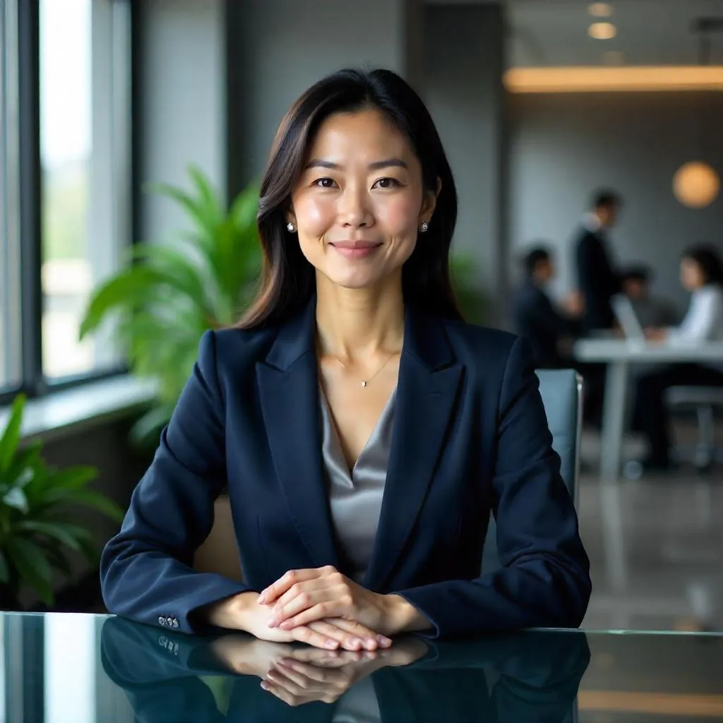 Elegant Asian Woman in a Modern Office - Photorealistic Portrait