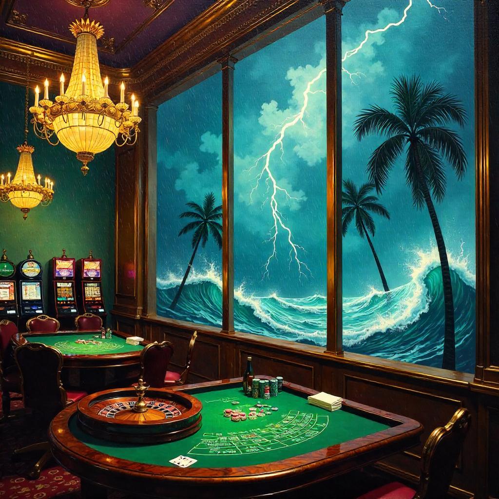 Hurricane in a Neon Casino: An Oil Painting