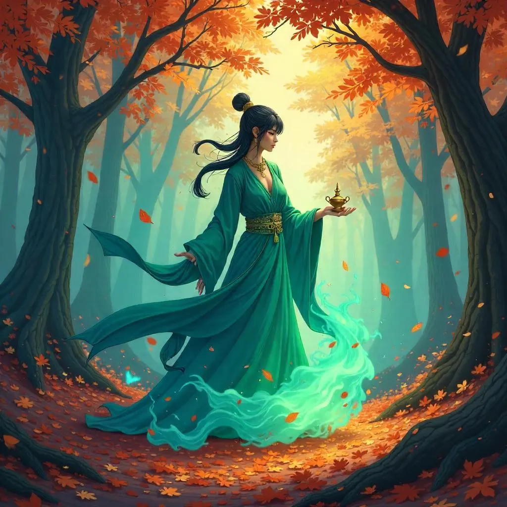 Autumn Forest Djinn in Anime Style