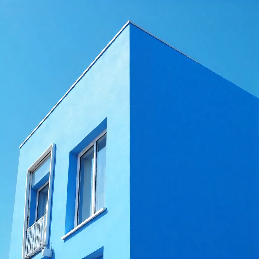 Azure Modern Facade with White Window Frames