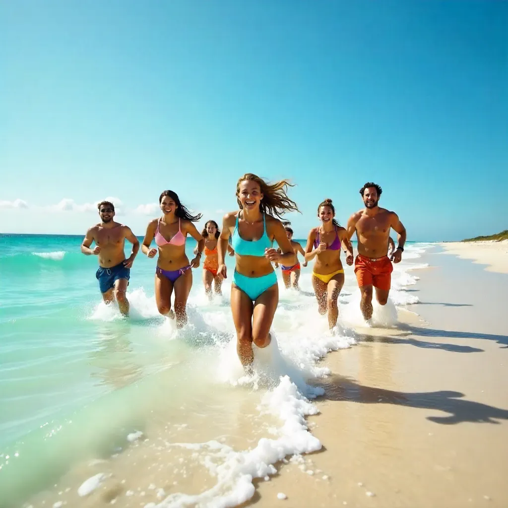 Joyful Run in Shallow Ocean Waters