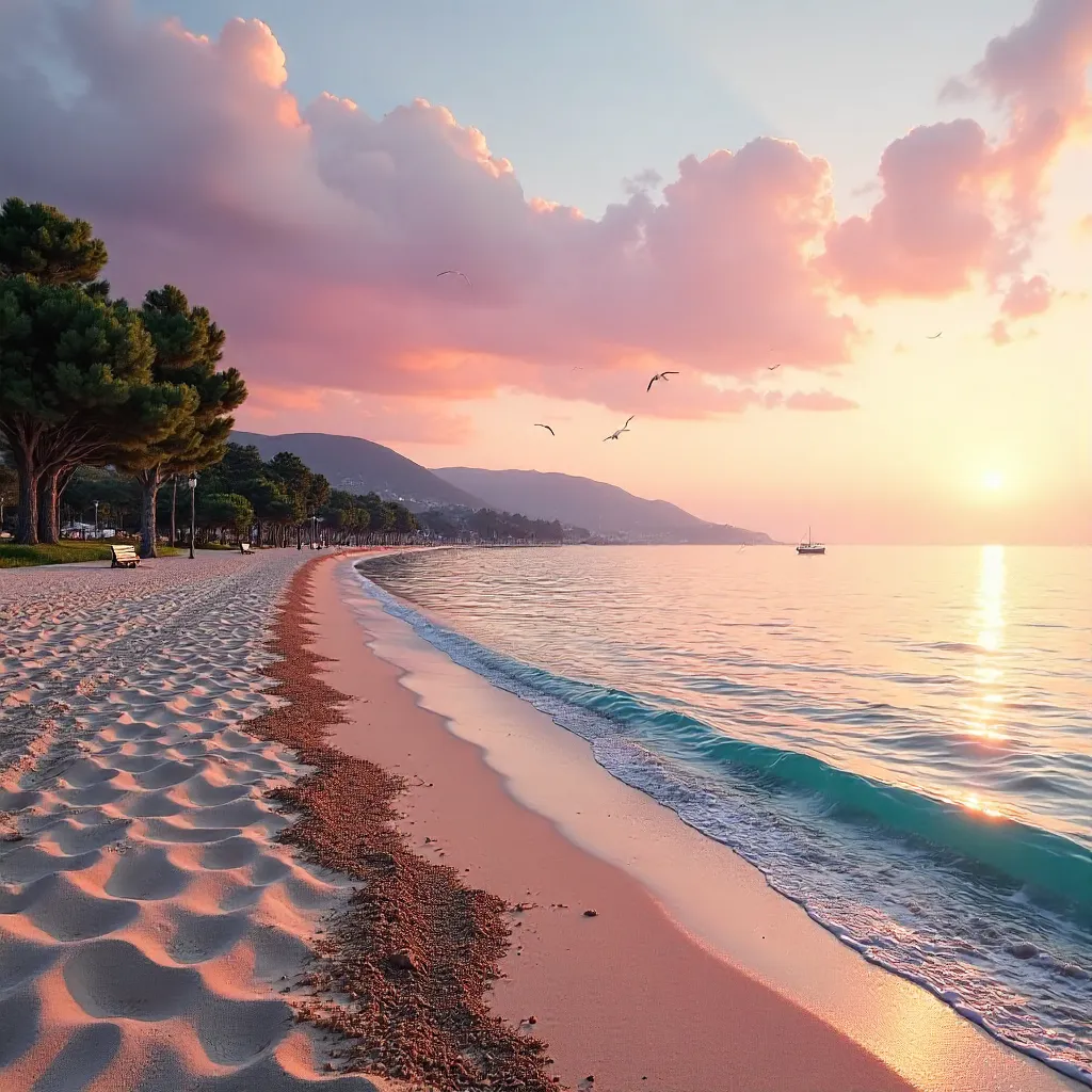Pink Sunrise over İzmir's Tranquil Aegean Coast