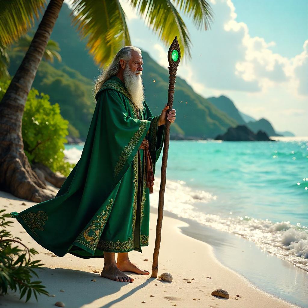 Photoreal Wizard on a Tropical Island