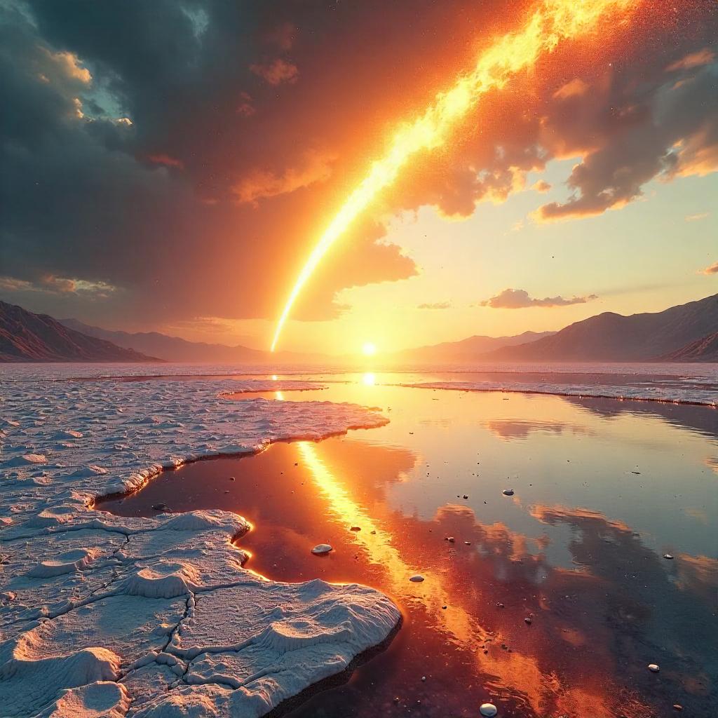 Meteor Fireball Over the Salt Flat - 3D Render