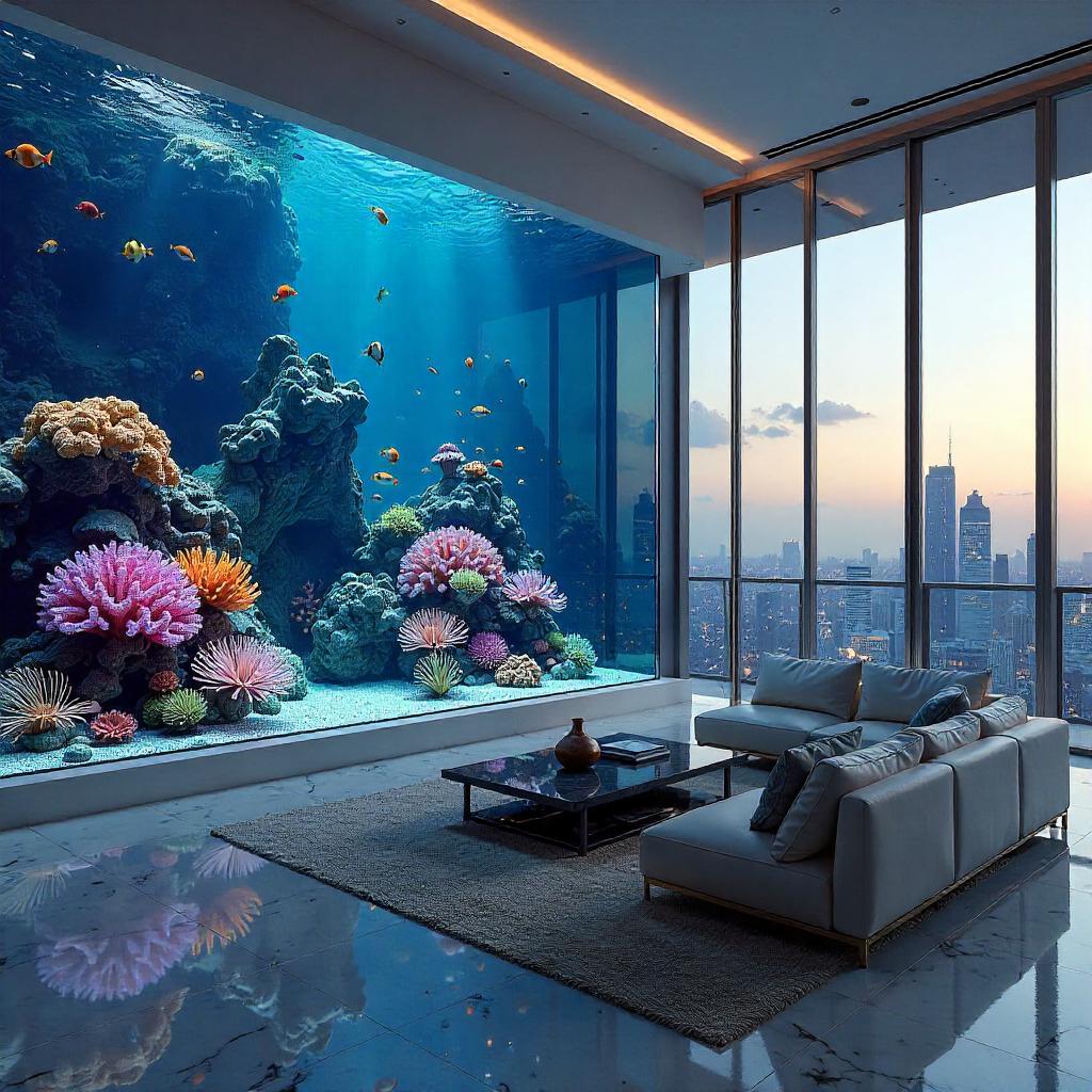 Photoreal Coral Reef Inside a Lux Penthouse Aquarium