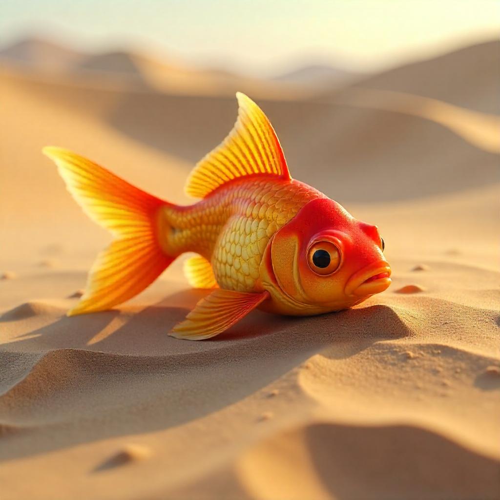 Goldfish in Desert Dunes: a 3D Render