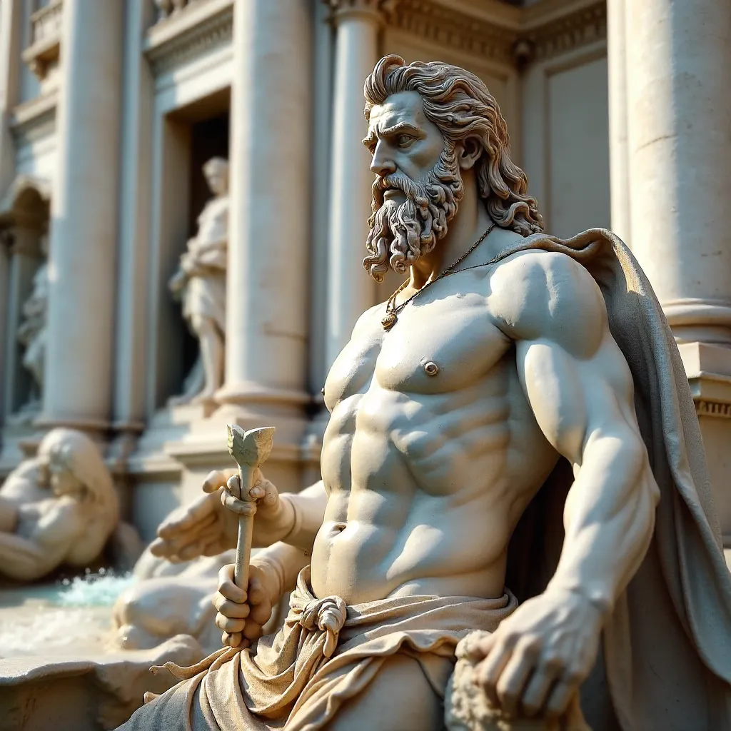 Close-Up of Neptune at Trevi Fountain, Rome