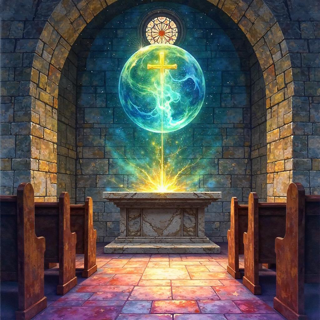 Floating Mystic Orb in a Watercolor Chapel