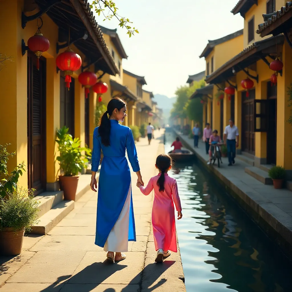 Sunlit Ao Dai Moment in Hoi An