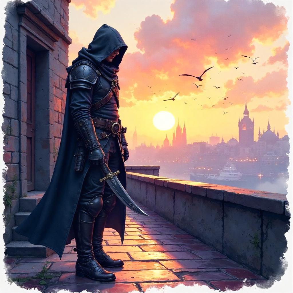 Watercolor Dawn: A Rogue at Sunrise