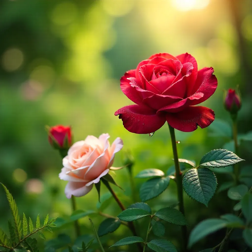 Vibrant Rose Blossoms in Lush Greenery