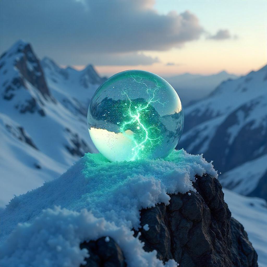 Glowing Magic Orb on a Snowy Summit