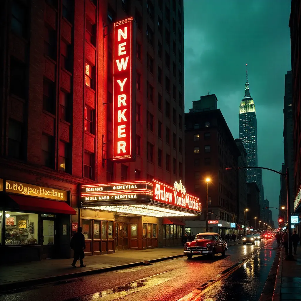Historic New Yorker Hotel Neon Sign at Night