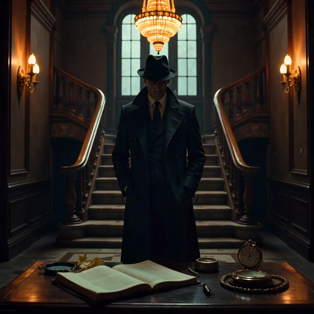 Noir Detective in a Grand Mansion