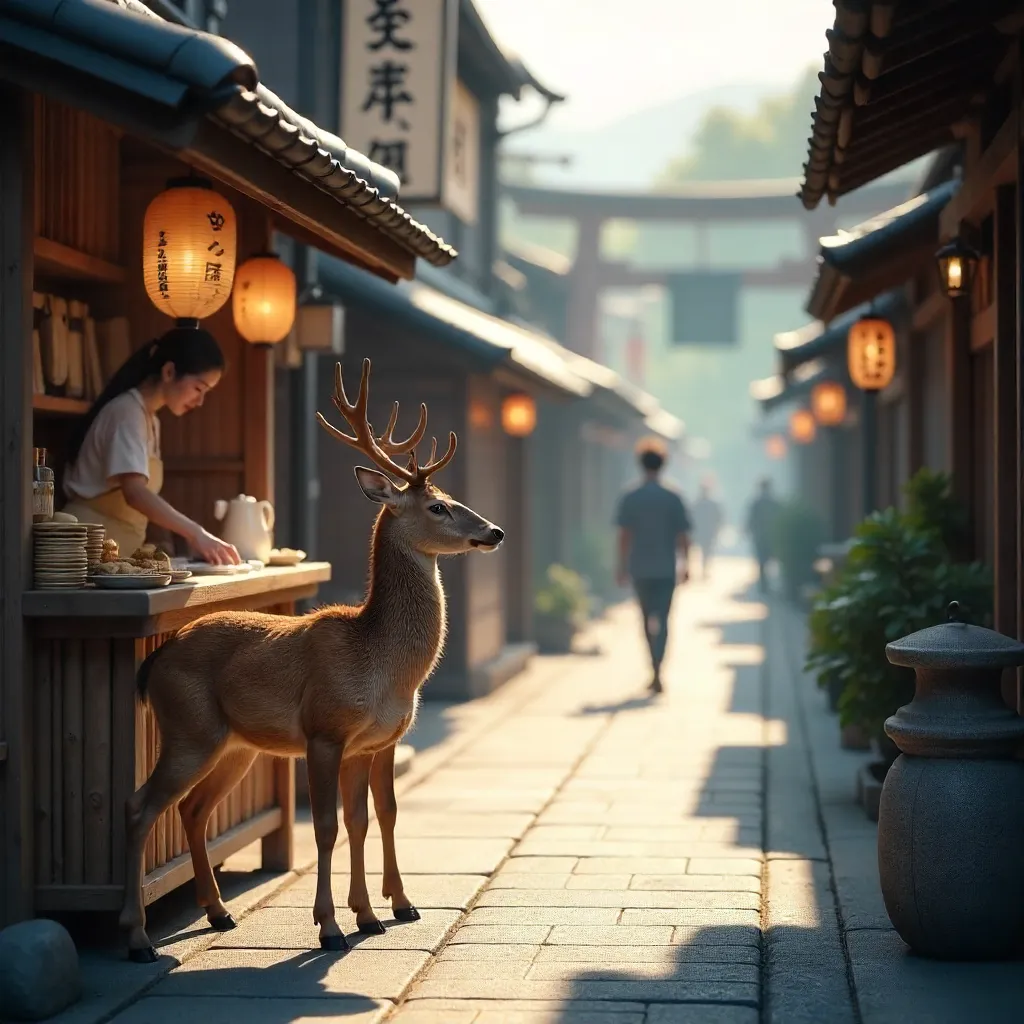 Nara Deer Approaches a Snack Vendor