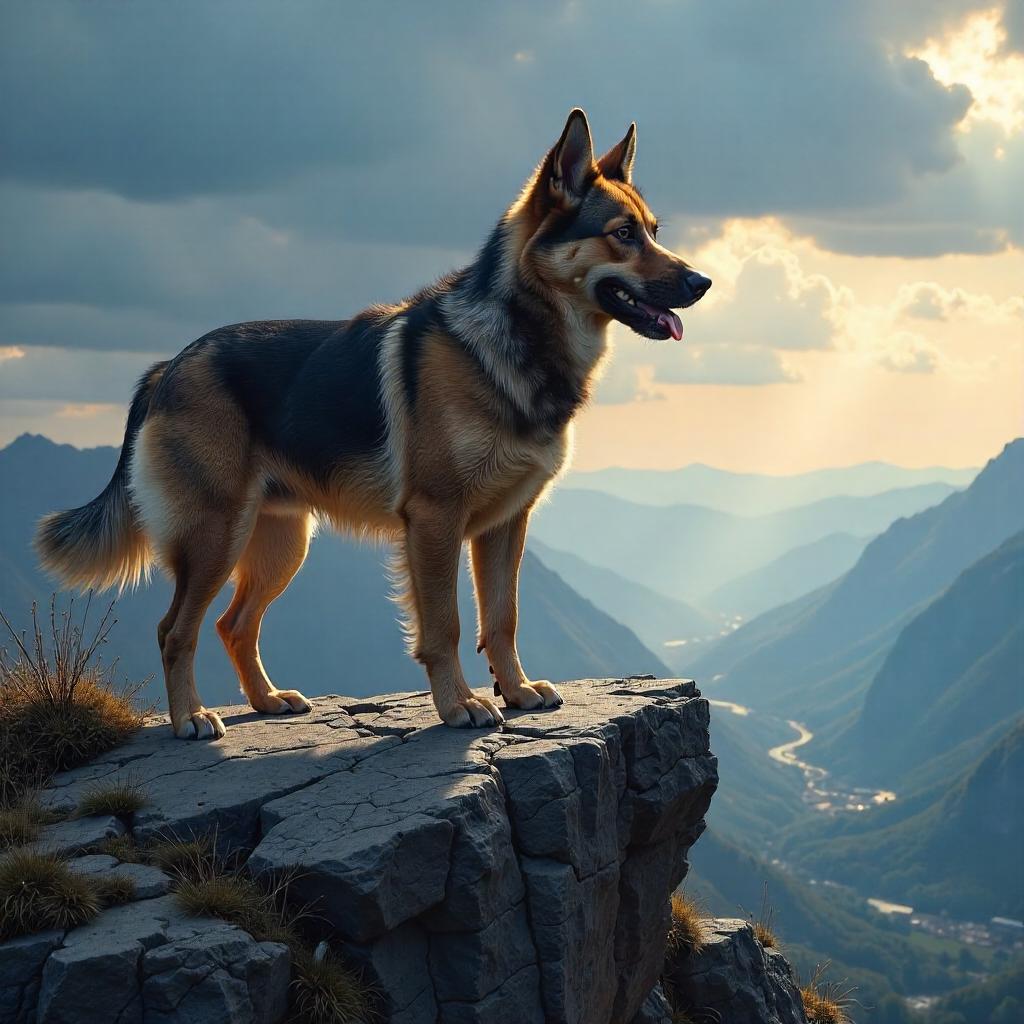 Dog on a Jagged Rocky Outcrop – Digital Art