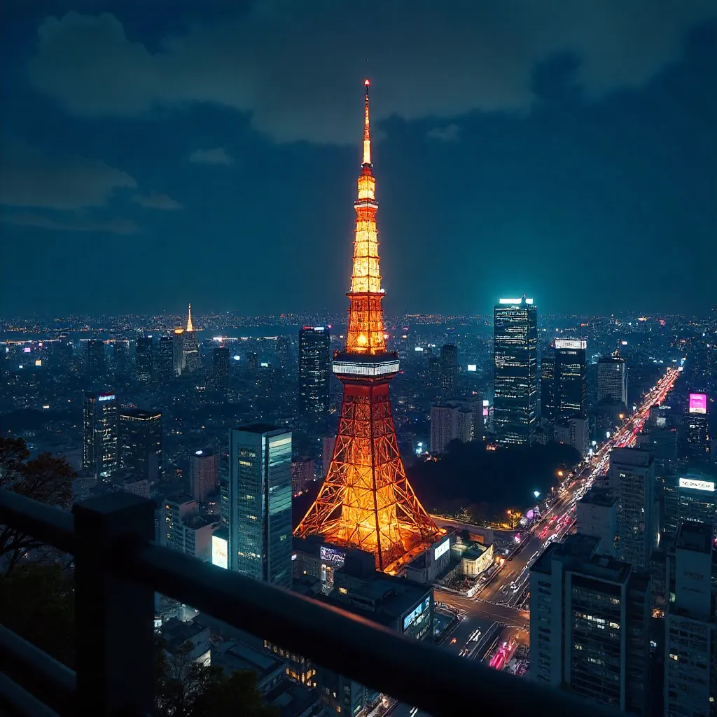 Stunning Nighttime Tokyo Tower in Neon Skyline