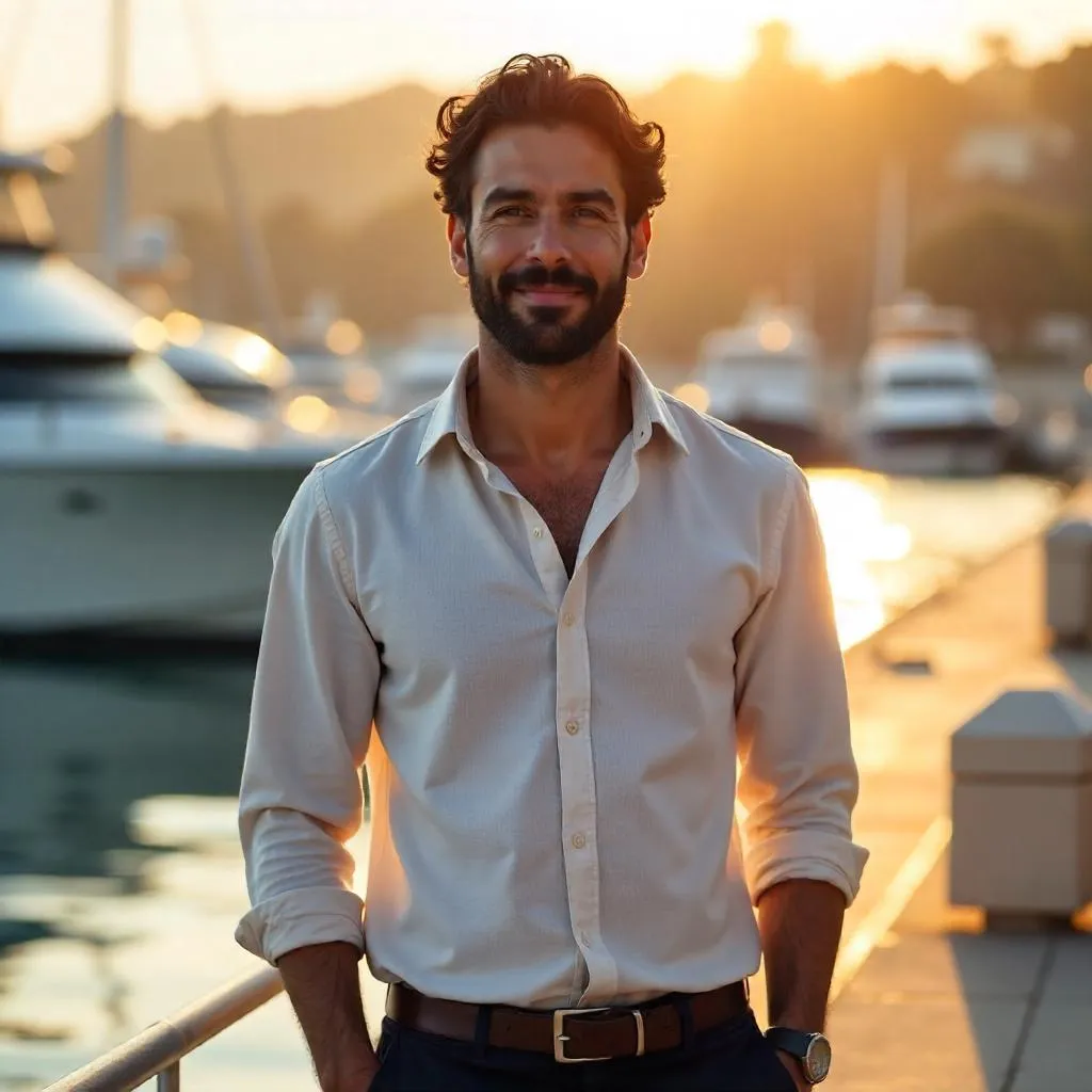 Handsome Middle Eastern Man at a Sunset Marina