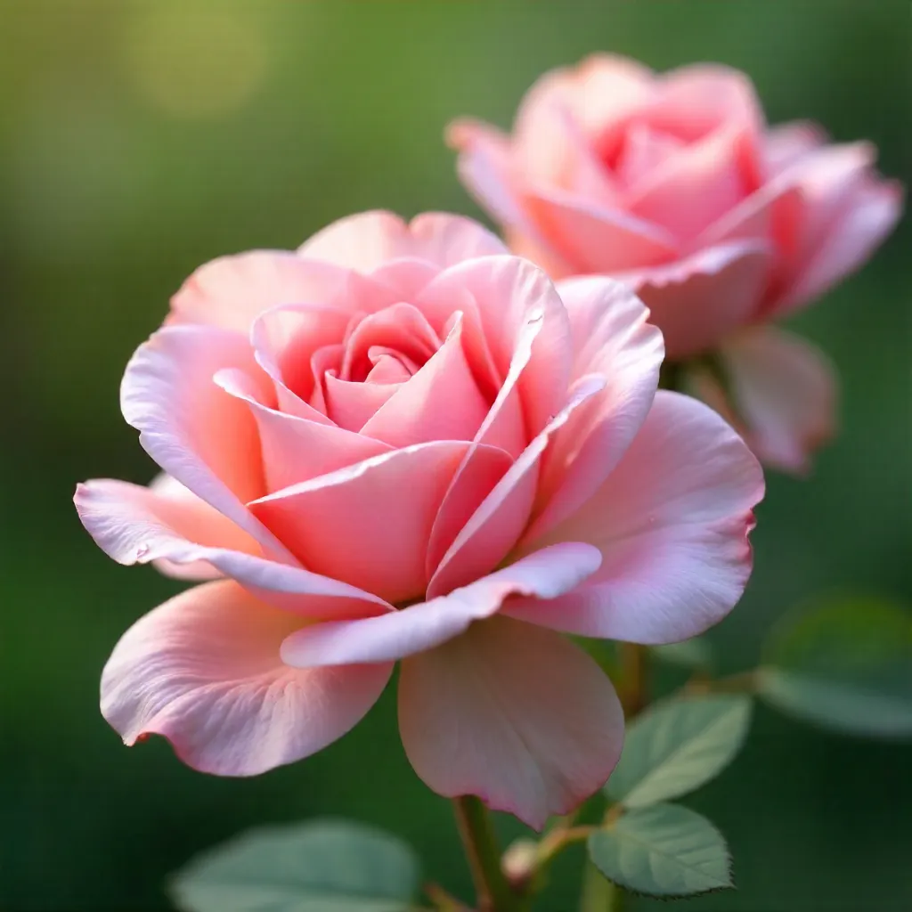 Close-Up of Delicate Pink Roses in Full Bloom