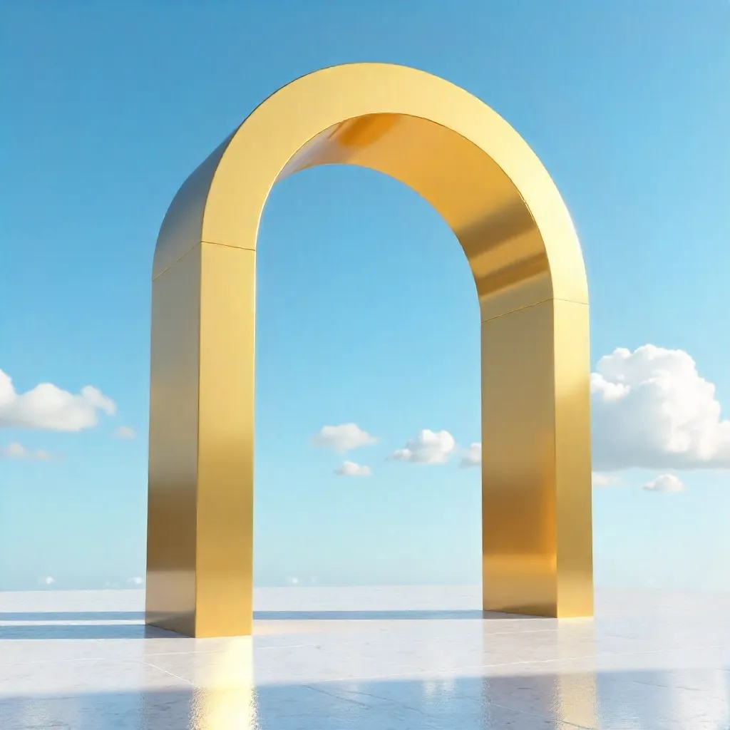 Golden Arch of Modern Design Under Clear Blue Sky
