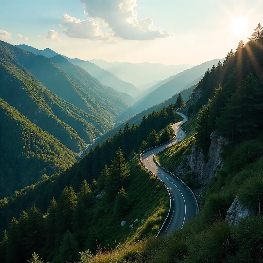 Aerial Winding Road Through Seydişehir's Forested Mountains